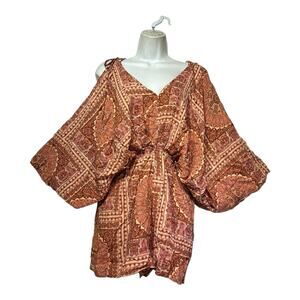 Aakaa women’s batwing sleeved boho mix print romper size S